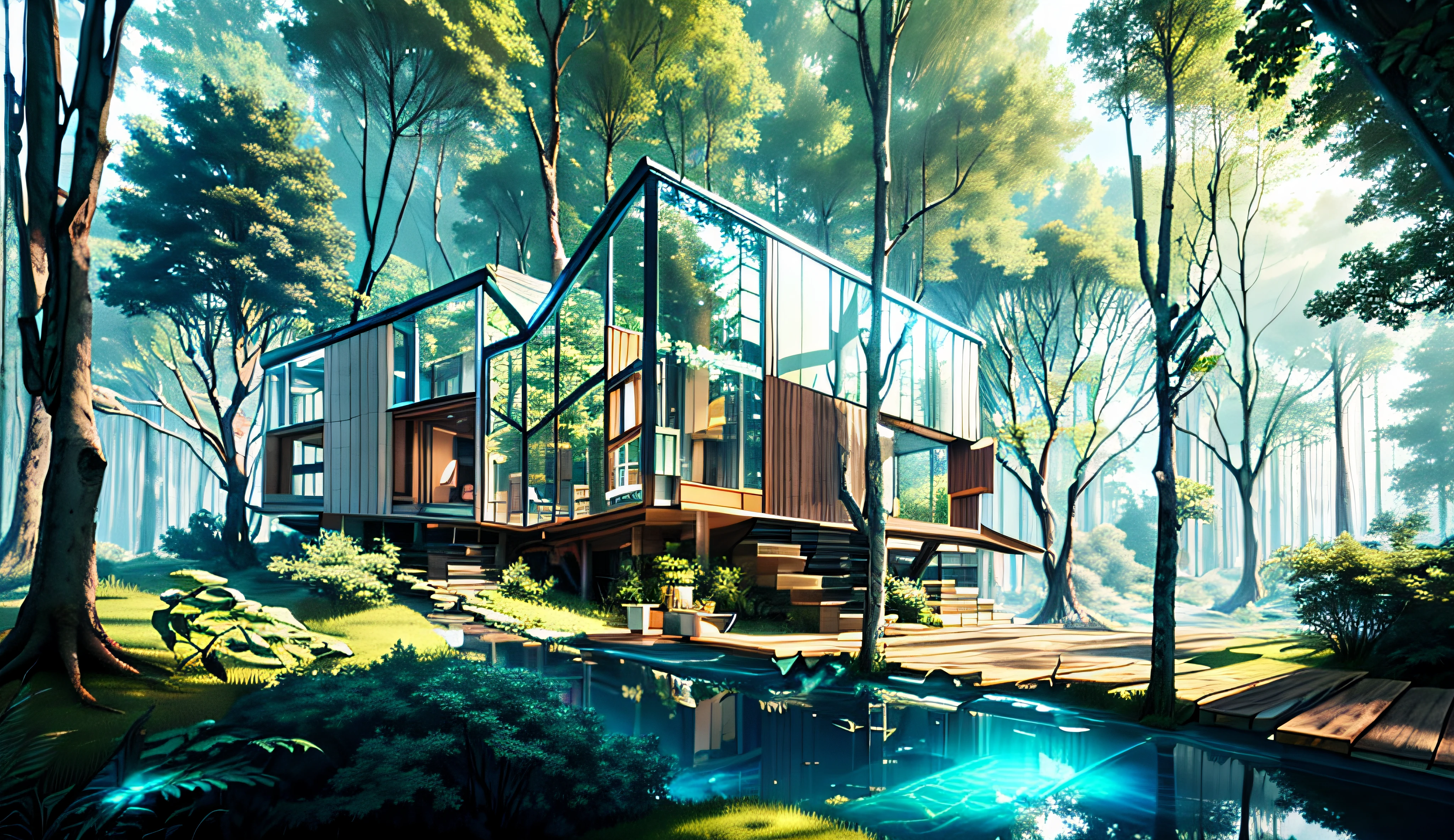 Glass villa in the forest