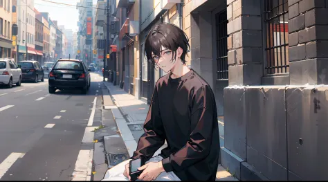 Black Haired Man, Black shirt, White trousers, urbane, roadside, In-memory expressions