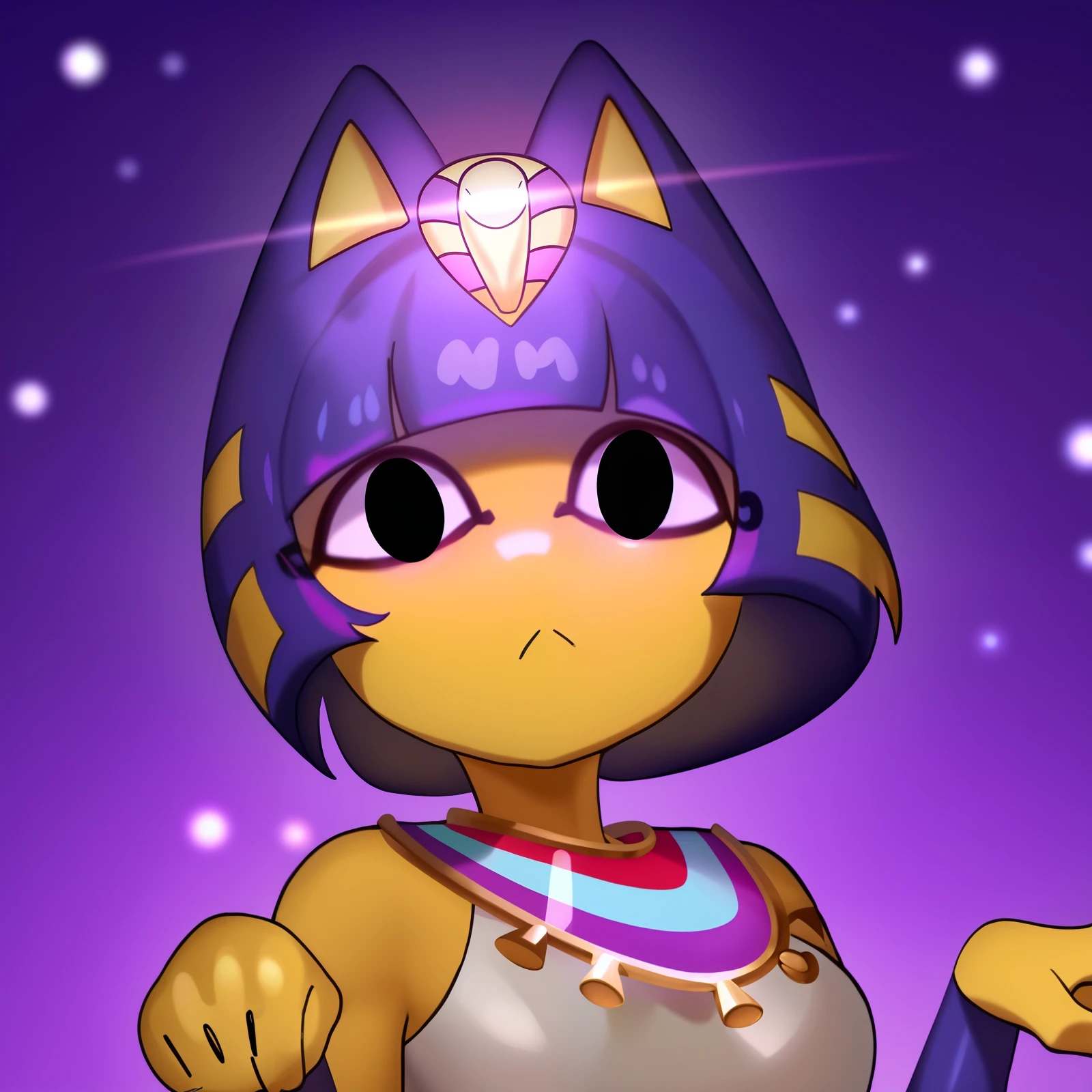 A cartoon cat with a purple hat and a purple dress - SeaArt AI