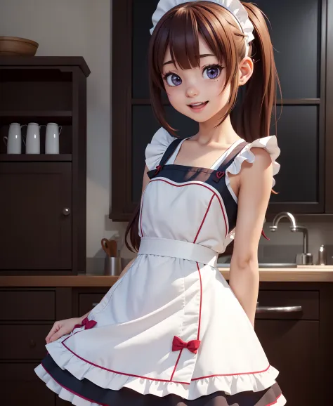 np_azuki, 1girl, solo, happy, maid, apron, :d, petite, ((arms behind back)),, (masterpiece:1.2), best quality, high resolution, ...