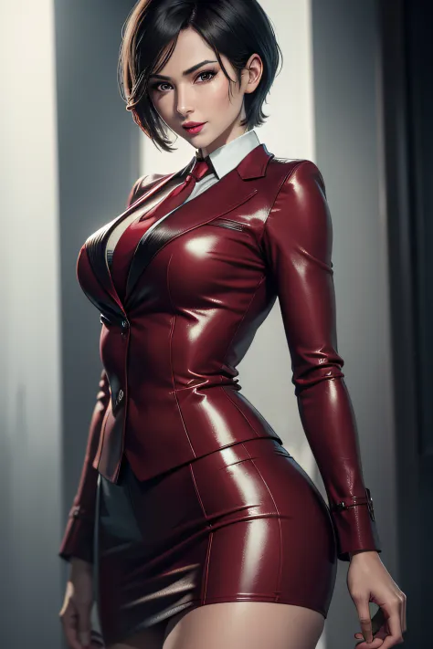 (absurdres, highres, ultra detailed), masterpiece, ada wong (resident evil), ((solo)), short hair, 1girl, skirt suit, business s...