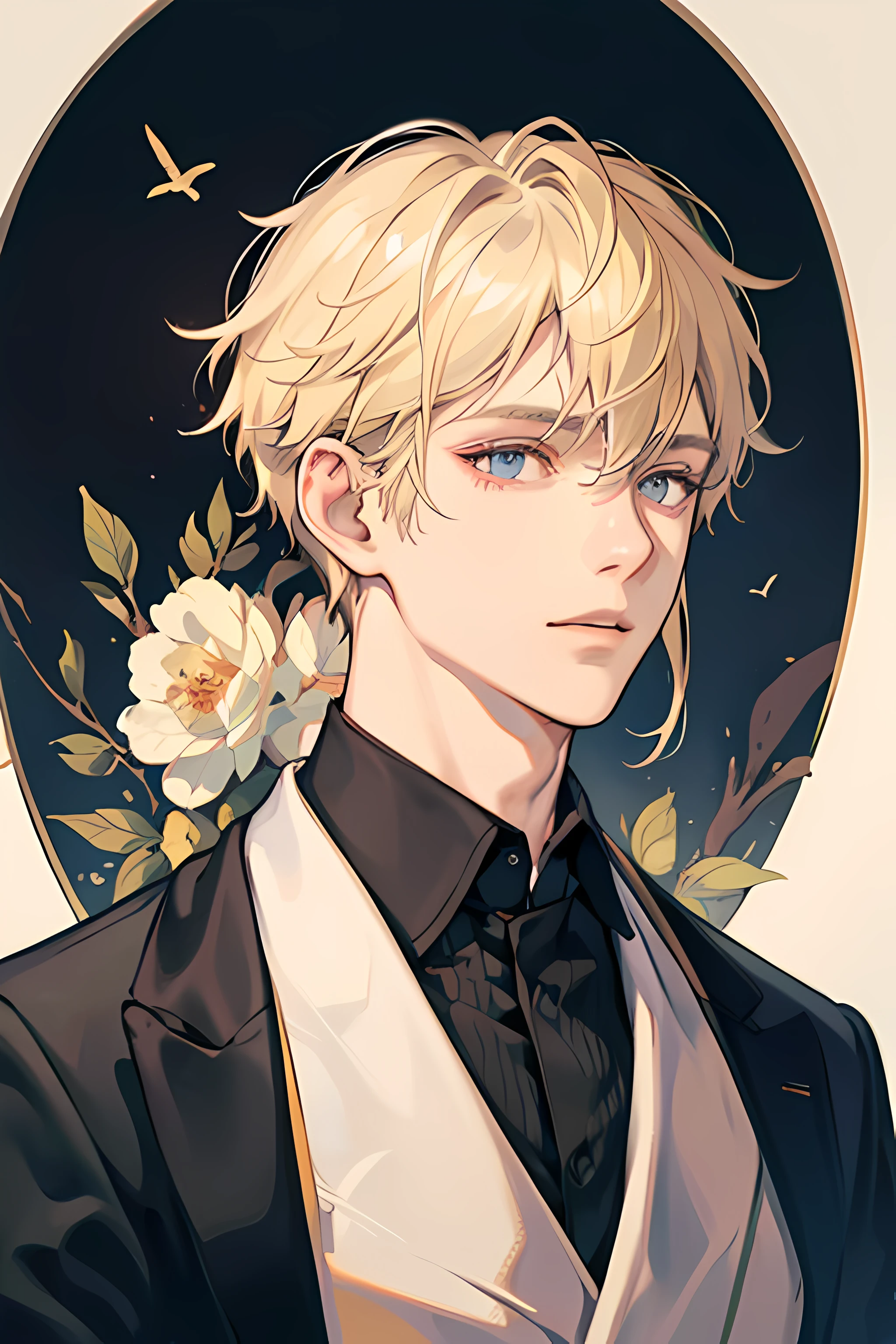 Anime boy with blonde hair and blue eyes wearing a suit - SeaArt AI