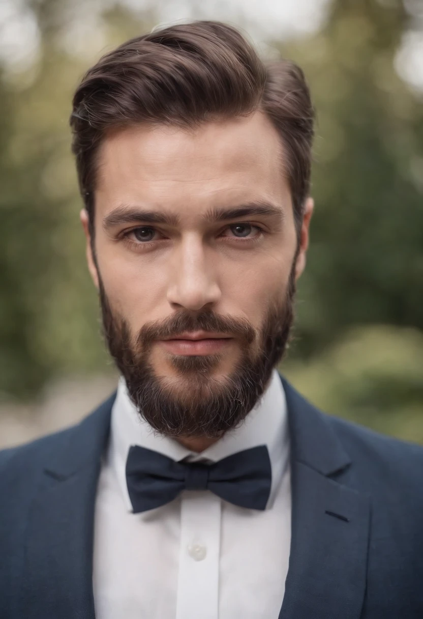 Magnifique homme en costume , Belle barbe , Executive Sexy Man, Terno donc, Front camera focus, mode portrait, perfectly straight in front of the camera