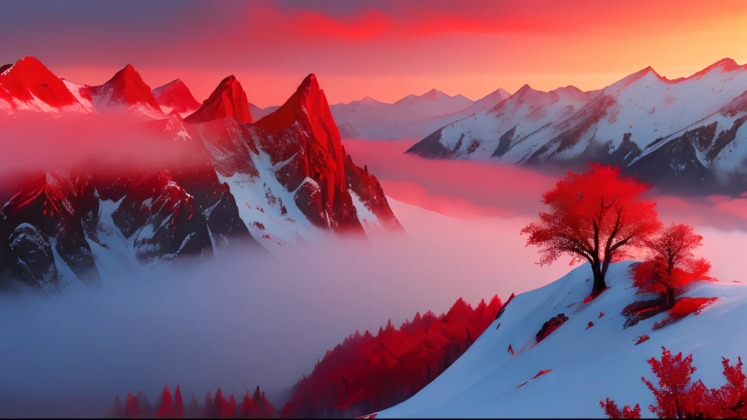 ((masterpiece:1.4,best quality)), cloud,  outdoors
(mountains), spring glade, scenery, sky, winter, steep climb, many people, villagers, walk, strong wind
(early morning:1.4),morning red, high detail, abundant, 8k, high detail, wallpaper, fantasy landscape