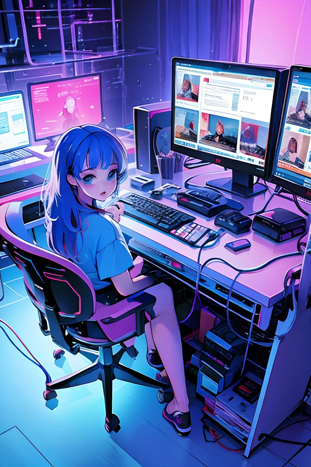 yxycolor，1girl， Alone， computer