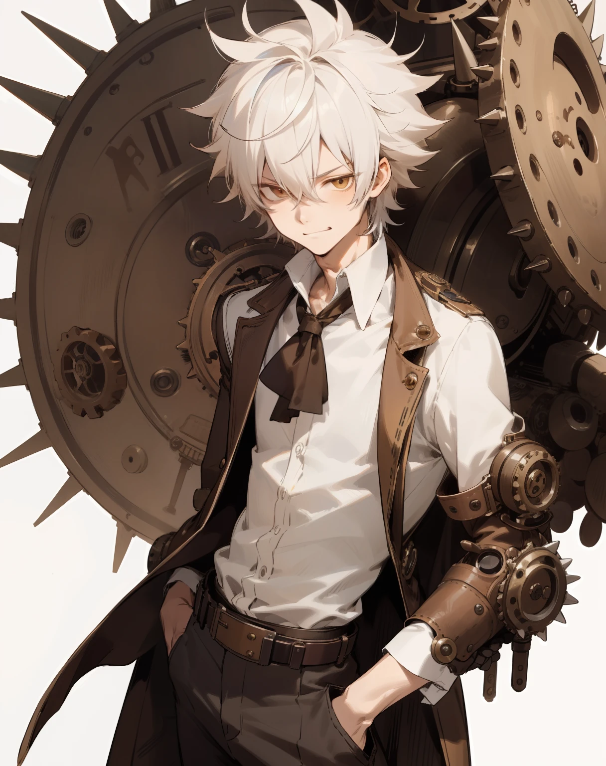 Anime character with white hair and a white shirt and tie - SeaArt AI