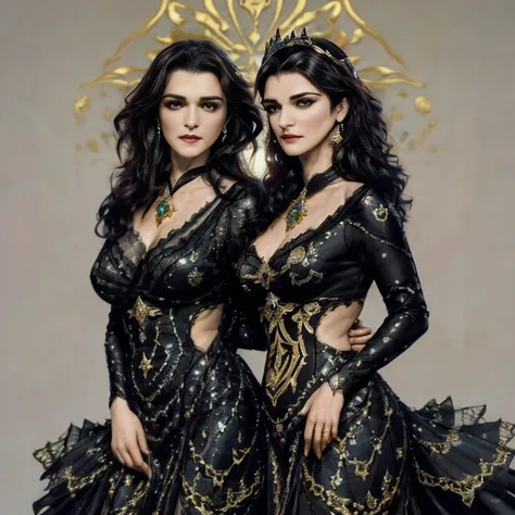 mulher "rachel weisz" de arad no vestido amarelo claro e com detalhes em preto e dourado, uma bela imperatriz fantasia, palace，i...