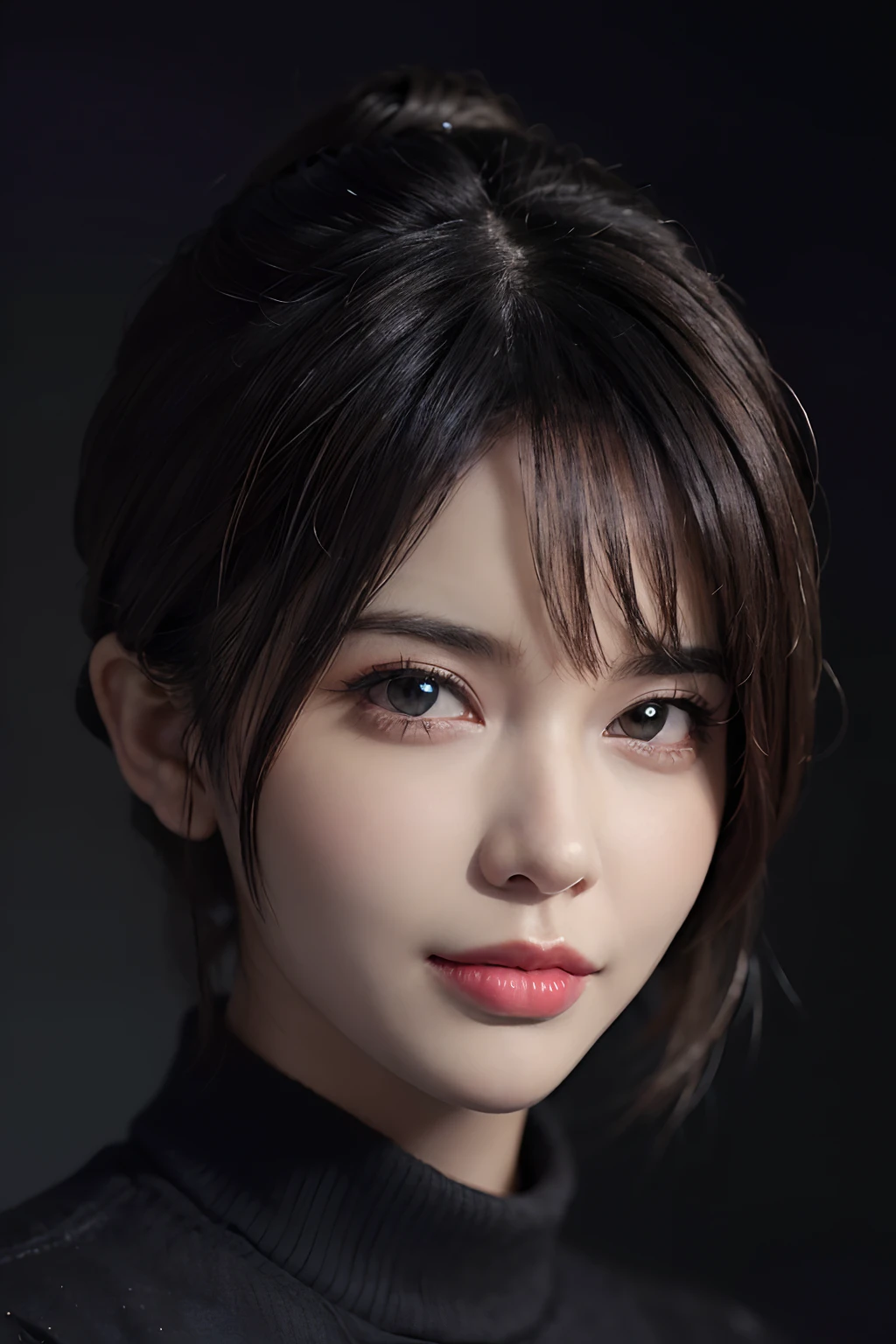 (masterpiece:1.3), (8k, photorealistic, RAW photo, best quality: 1.4), (1girl), beautiful face, (realistic face), (black hair, short hair:1.3), beautiful hairstyle, realistic eyes, beautiful detailed eyes, (realistic skin), beautiful skin, (sweater), absurdres, attractive, ultra high res, ultra realistic, highly detailed, golden ratio