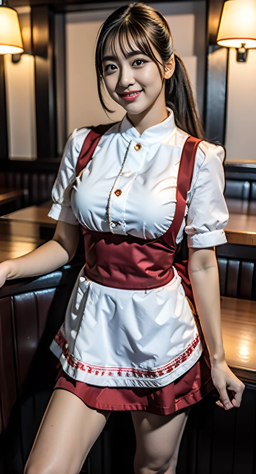 Woman in a waitress uniform posing for a picture in a restaurant - SeaArt AI