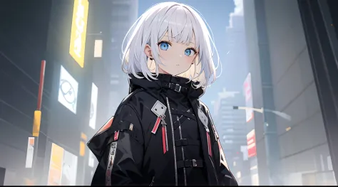 1girll,white color hair，black cloaths，The characters are concise