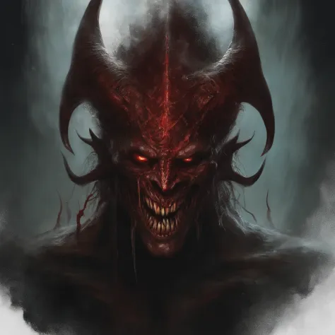 Painting of a demonic creature with a bloodied face and a bloodied head, carnificina, Sci - The Art of Horror Fiction, arte de terror sci-fi, inspirado em Aleksi Briclot, As presas da carnificina, Horror art in the fantasy genre, Directed by: Aleksi Briclo...