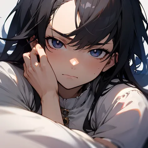（tmasterpiece，Need，illustration，anime big breast，frontage）The boy has black hair and black eyes（Depressed mood），Face detailed