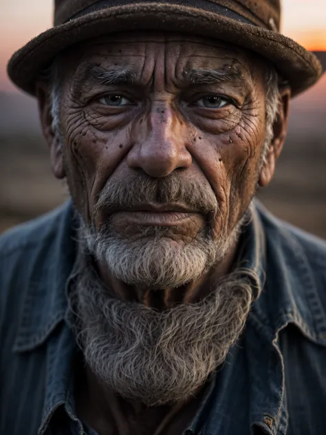 emotional portrait photo of old man in rugged bluesman clothes, face, looking at viewer, portrait, (skin pores:1.2), (moles:0.8)...