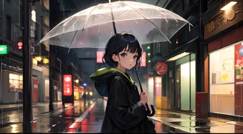 Little girl holding an umbrella in a rainy day, niji 5