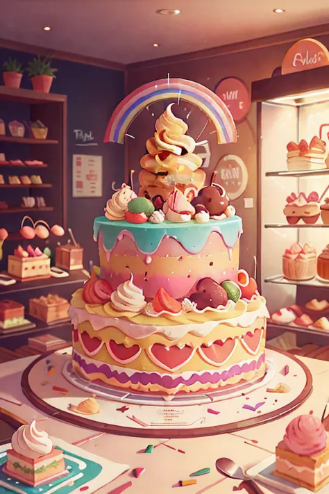 isometry，icecream，Confectionery，Beautiful rainbow cake，Dessert shop