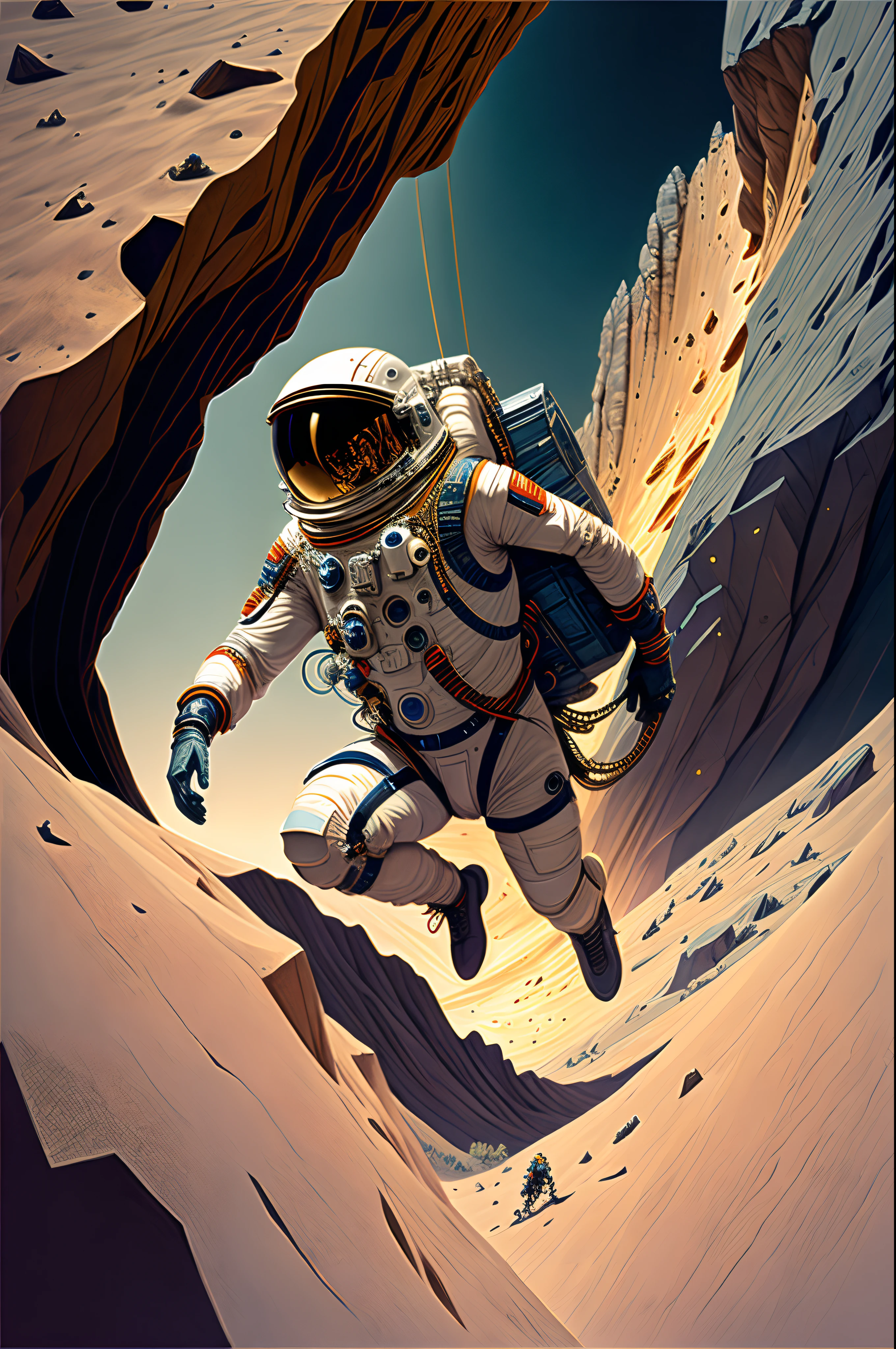 O astronauta, escalando o asteroide