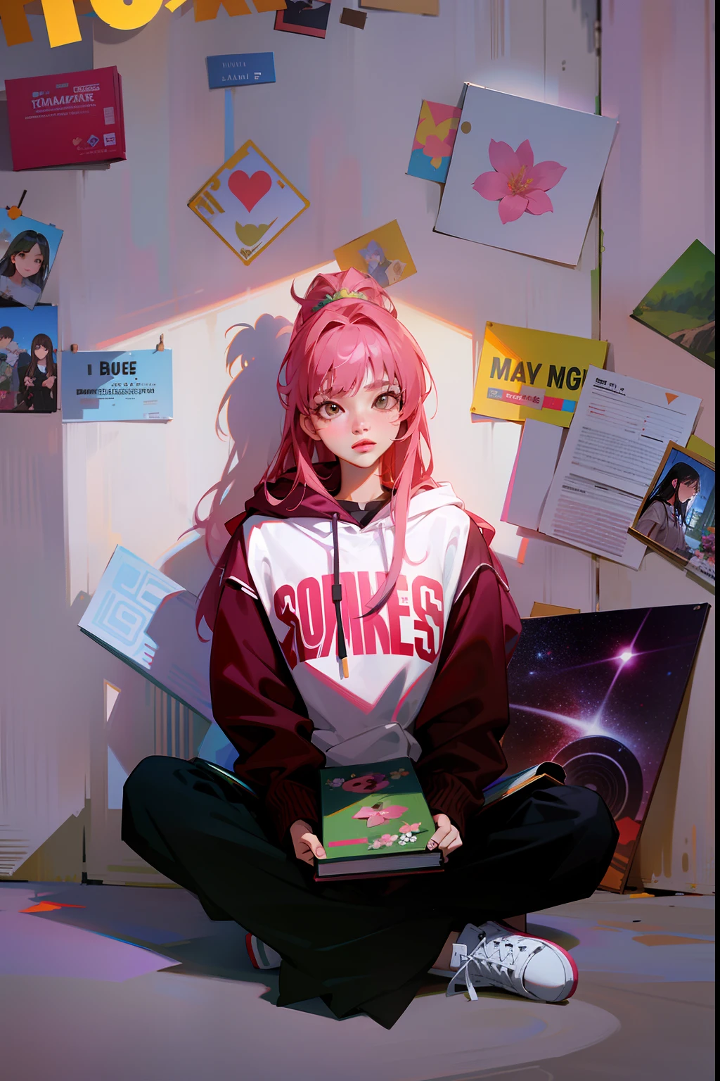 there is a woman sitting on a chair with a book in her lap, portrait of jossi of blackpink, promo shot, promo art, wearing a hoodie and flowers, promo still, taejune kim, profile image, spring day, sun yunjoo, sakimichan, jinyoung shin, roseanne park of blackpink, profile pic, fanart, kim doyoung, profile picture