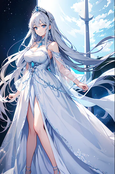 animesque、top-quality、hight resolution、Standing picture、a beauty girl、femal、Princess、Glossy detailed gray hair long、White and bl...