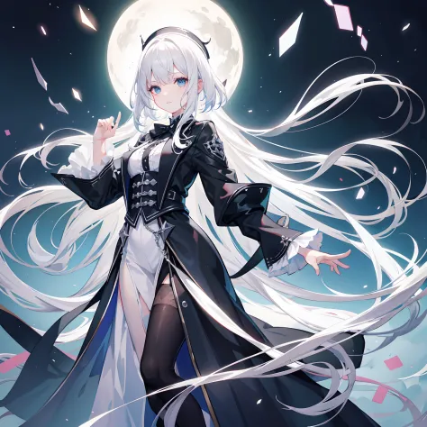 White haired teen in black clothes, fantasy, 8k, oficial art,