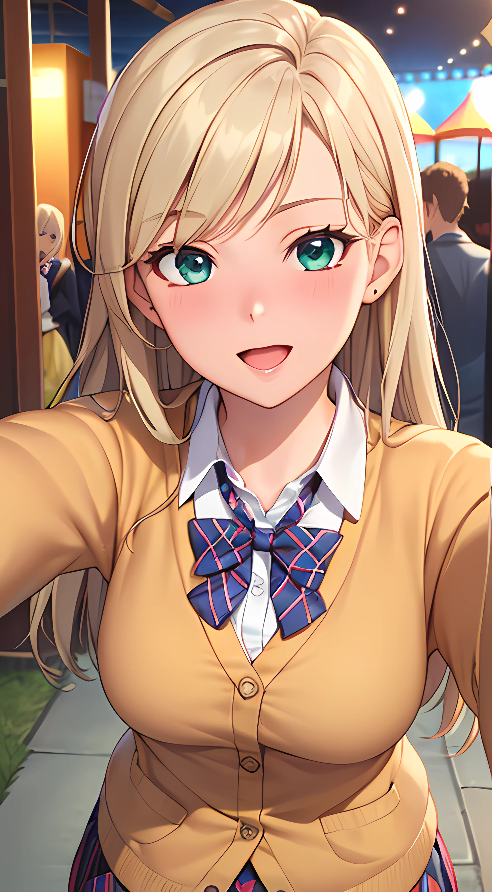 Anime girl with blonde hair and blue eyes in a school uniform - SeaArt AI