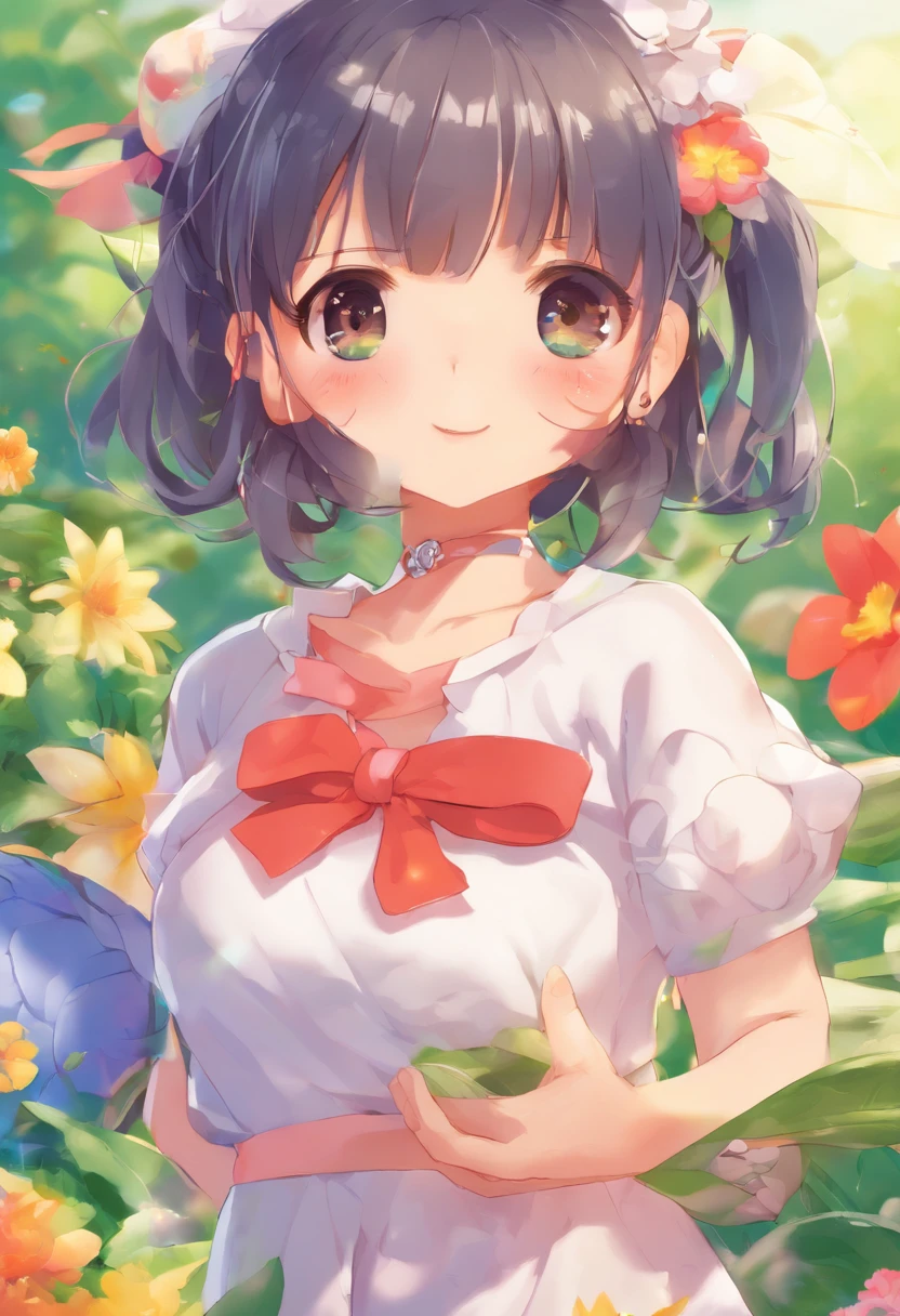 Anime girl with a bow and flowers in her hair - SeaArt AI