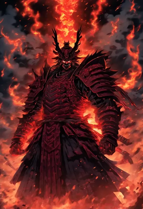 demon with red glowing eyes wearing an ancient japanese shogun armor ...