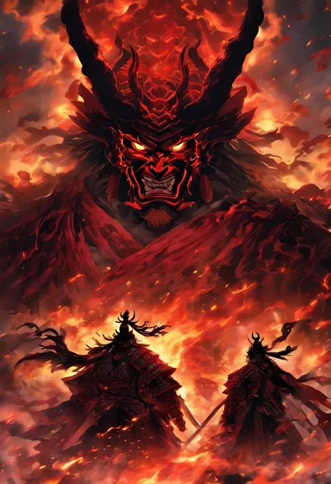 demon with red glowing eyes wearing an ancient japanese shogun armor ...