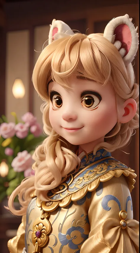 A lamb dressed in elaborate and ornate traditional Chinese clothing，Delicate and fluffy hair，The expression is cute，Ultra-detailed details，Local close-up，ultra HD picture quality，blur backgroun