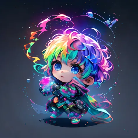 Irridescent color、Colorful pop mascot characters，Round and cute space robot, Farbe々ornamented、Colorful backgrounds，Fantasy，intricate-detail {brightened，K HD，32k constellations