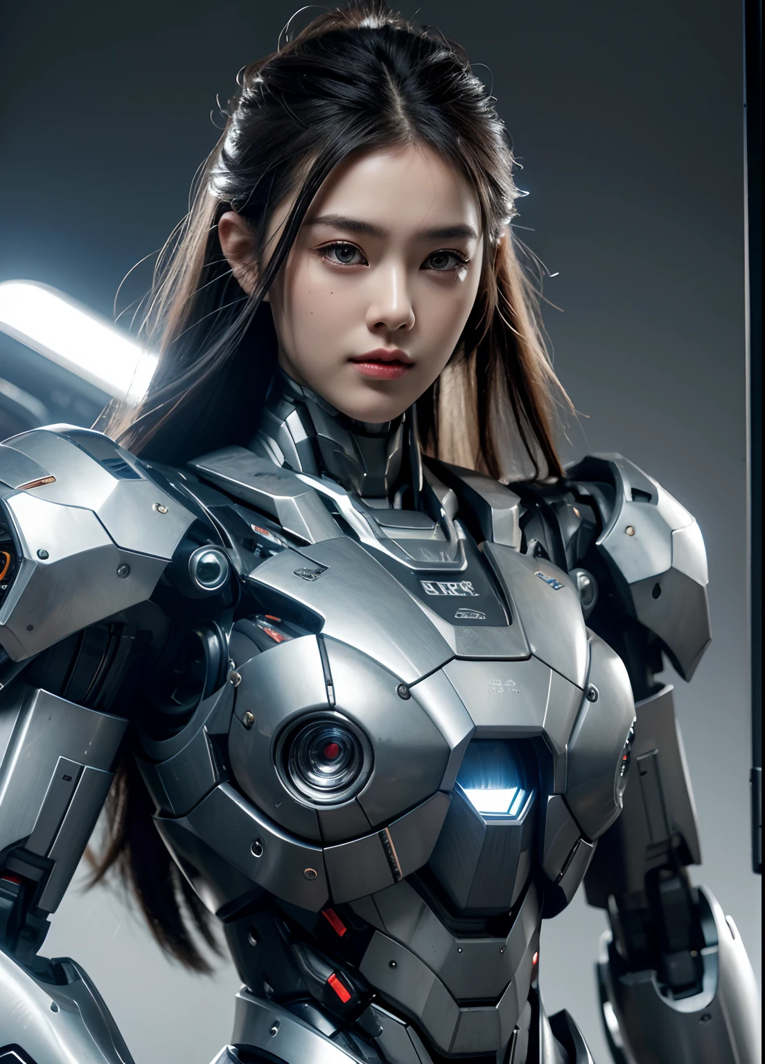 Textured skin, Super Detail, high details, High quality, Best Quality, hight resolution, 1080p, hard disk, Beautiful,(War Machine),beautiful cyborg woman,Mecha Cyborg Girl,Battle Mode,Girl with a Mecha Body,She wears a futuristic war machine weapon mech