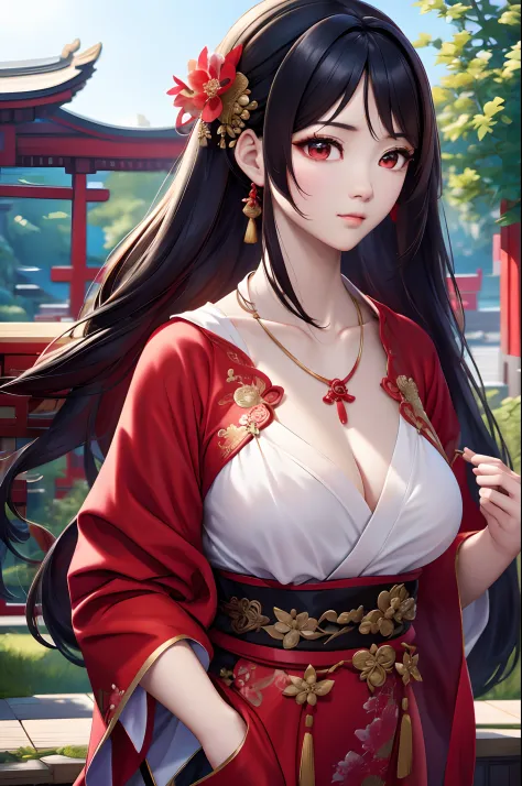 Close-up of a woman wearing a necklace in a red dress, Chinese style, Chinese girl, Beautiful character painting, Guviz-style artwork, Palace ， A girl in Hanfu, Beautiful rendering of the Tang Dynasty, Realistic anime 3 D style, trending on cgstation, 8K h...