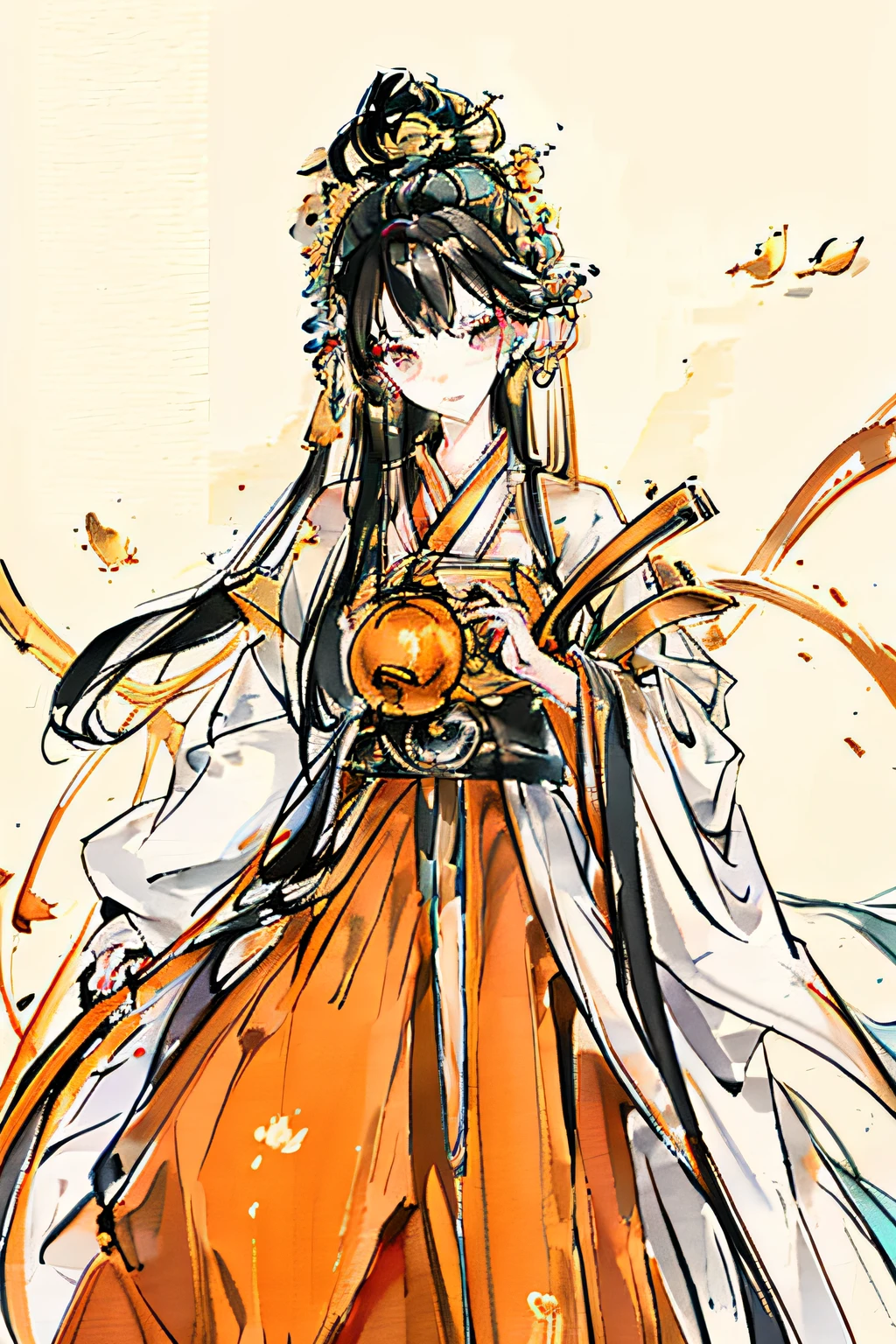 Anime girl in orange dress with sword and orange dress - SeaArt AI