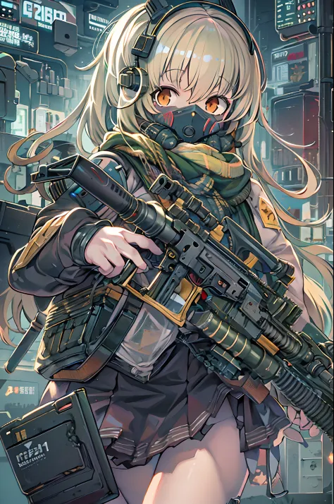 Anime girl with gun and futuristic costume, M4 Sopmod II Girls Frontline, anime machine gun fire, Mechanized soldier girl, railg...