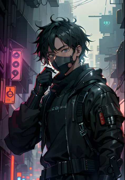 ultra detail, high resolution, ultra detailed, best quality, amazing, top quality, extremely detailed CG unity 8k wallpaper, cinematic lighting, cyberpunk, dark boy, anime gang facemask