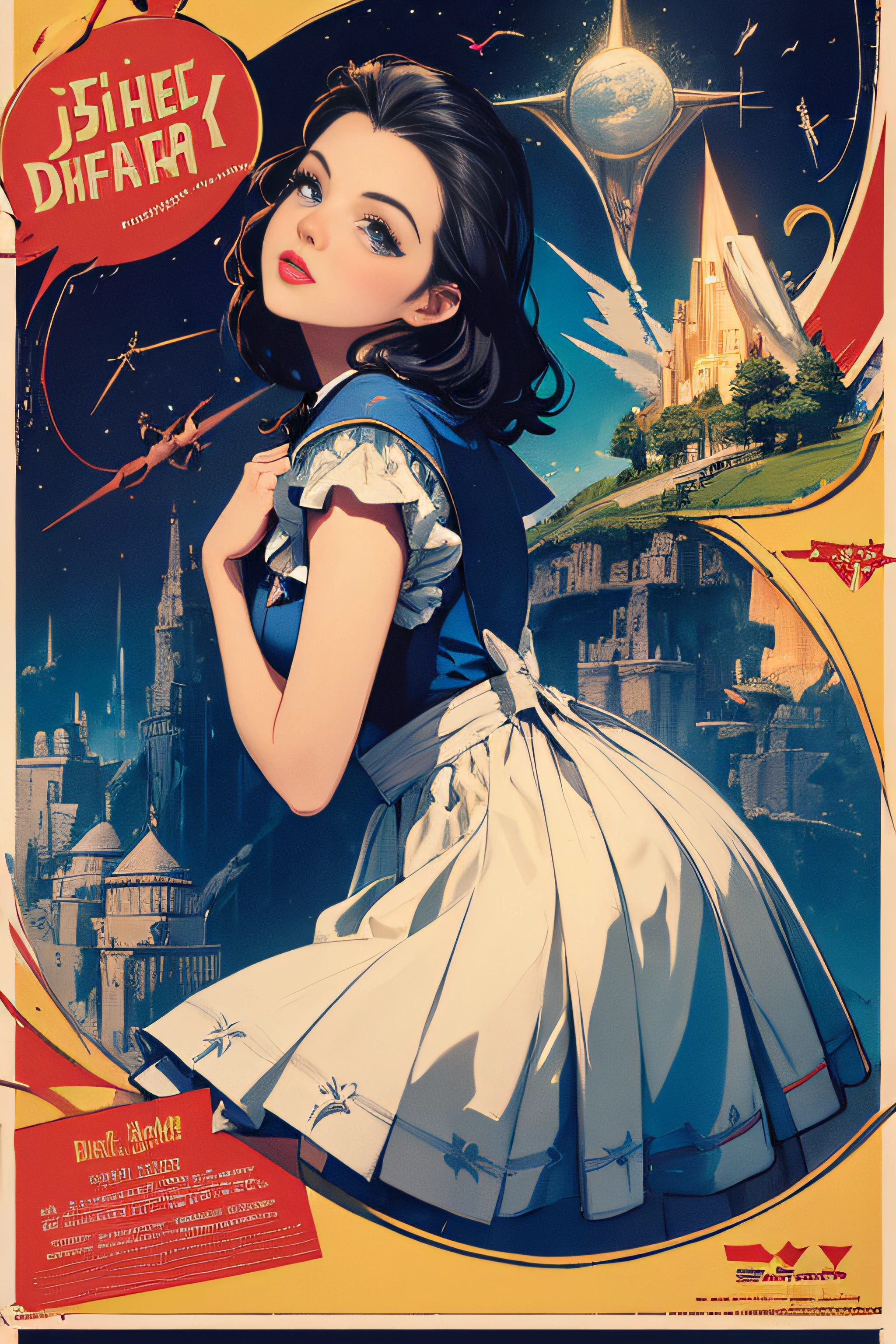 A poster of a woman in a dress with a sword - SeaArt AI