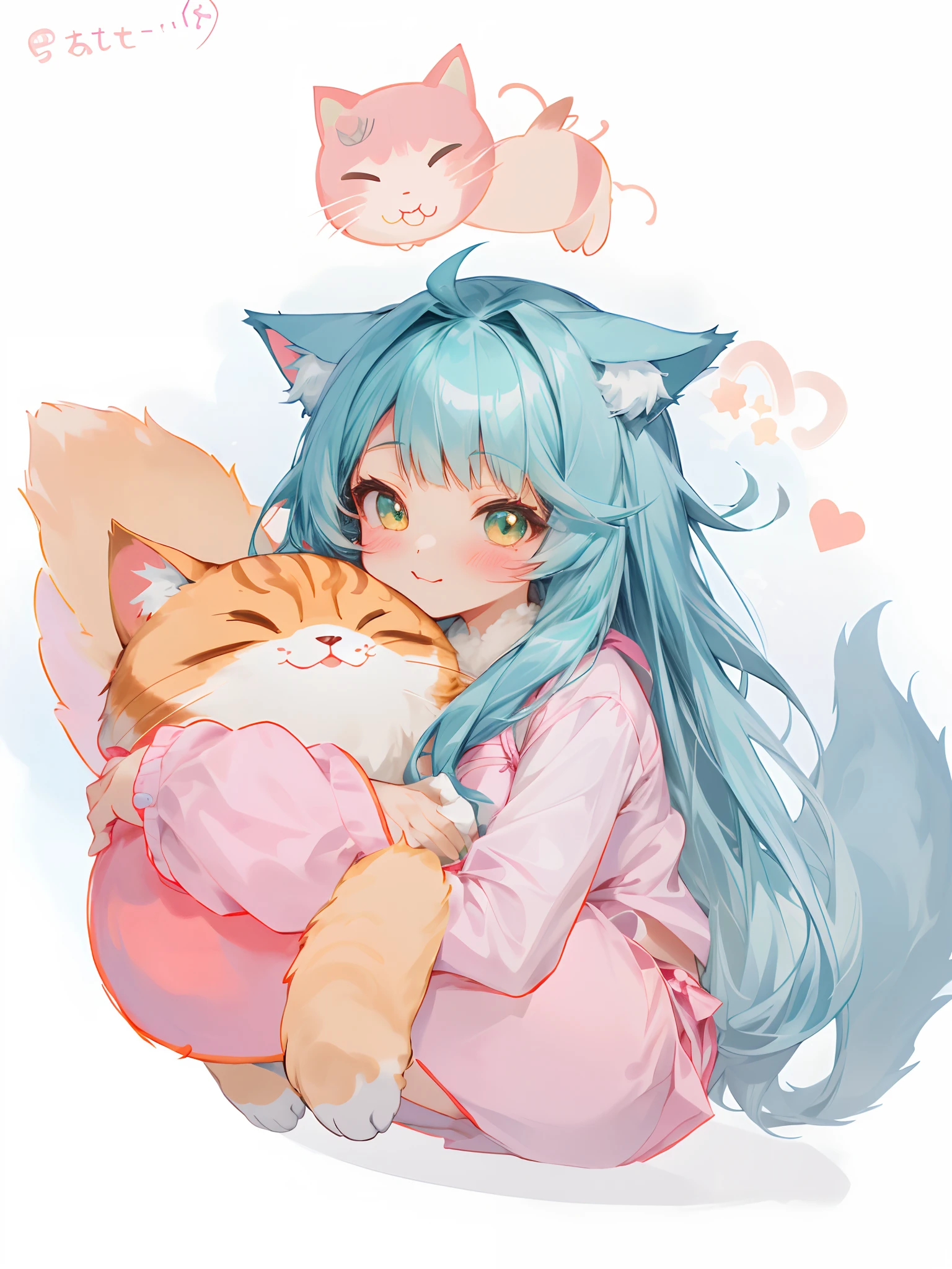 a cartoon drawing of a girl with teal hair and a cat ears, cute anime catgirl, anime catgirl, anime cat, nekomimi, beautiful anime catgirl, very beautiful anime cat girl, ahri, anime moe artstyle, very beautiful cute catgirl, attractive cat girl, nyaruko-san, catgirl, holo is a wolf girl