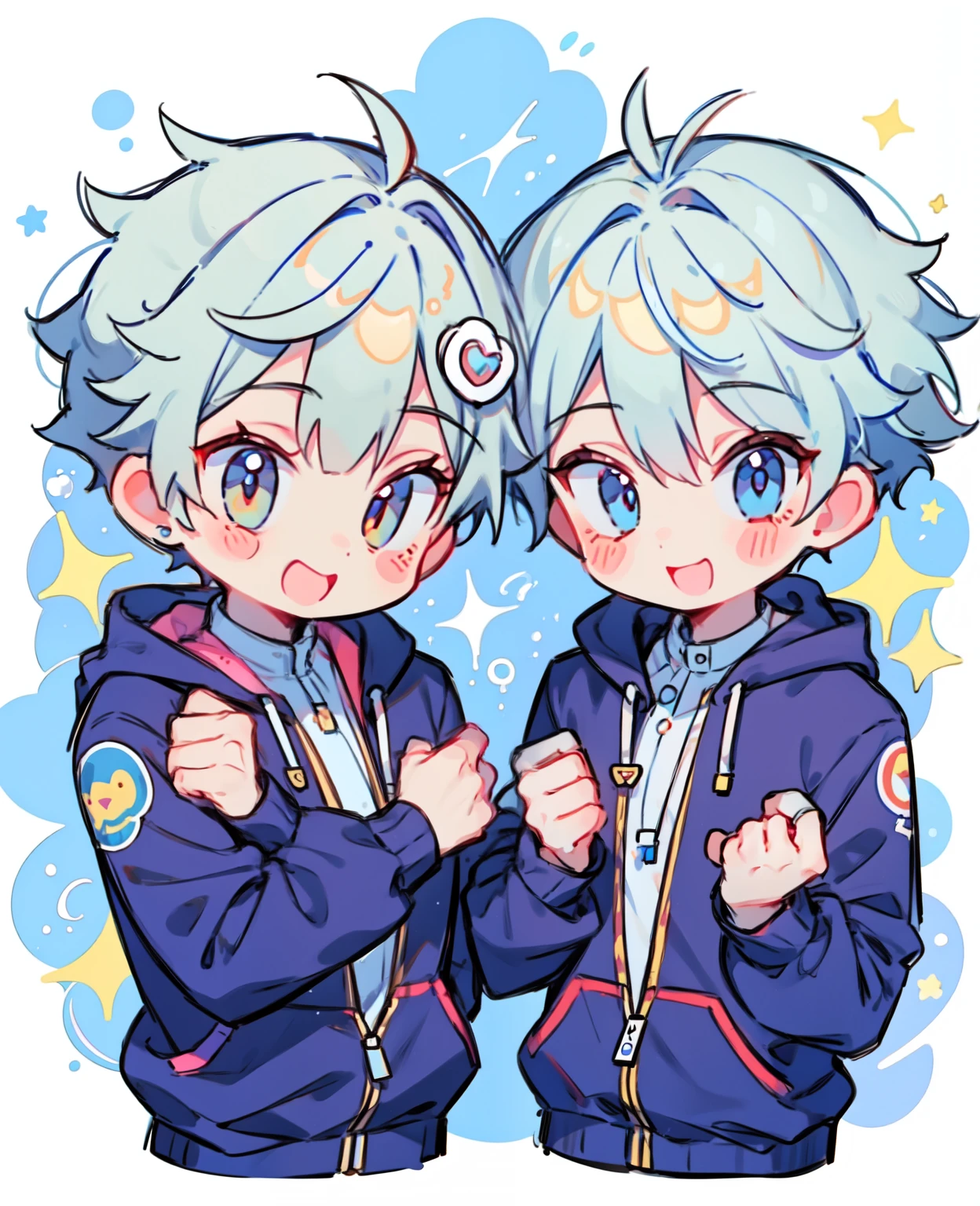 Two anime boys in blue jackets with their hands crossed - SeaArt AI