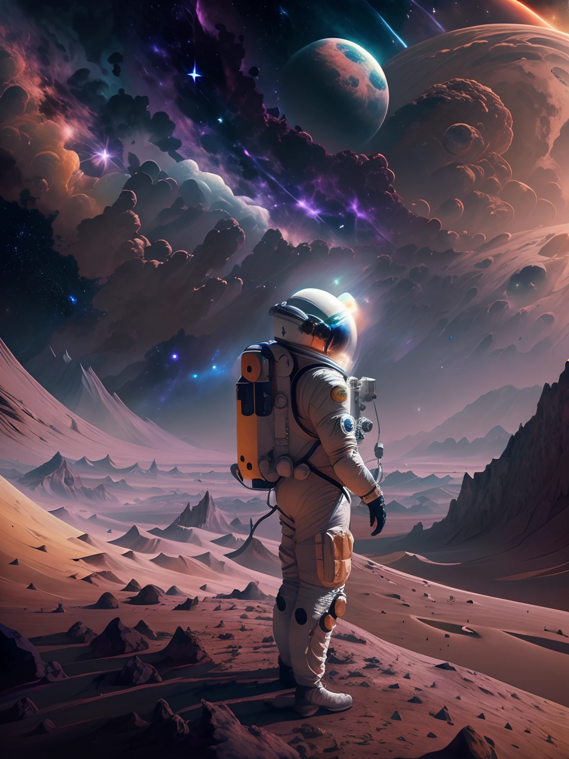 A man in a spacesuit explores Jupiter，Epic space exploration, A