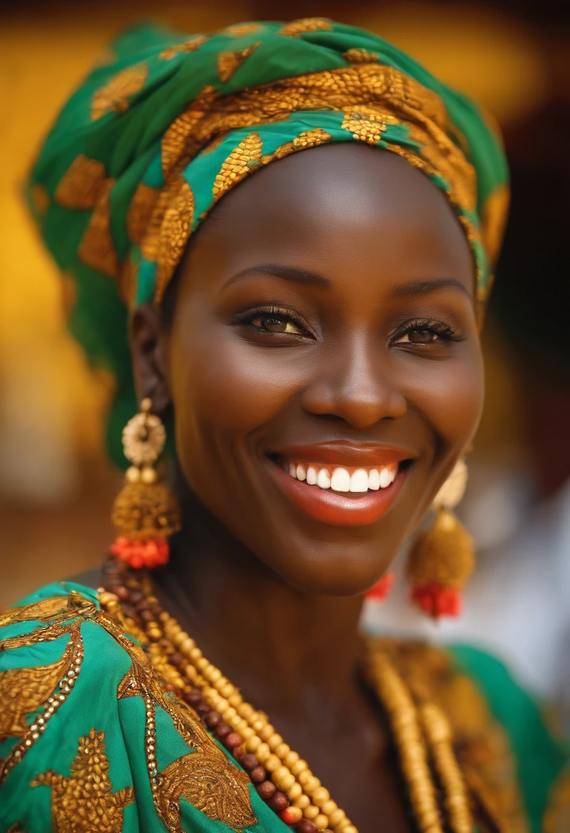 Very beautiful Senegalese woman from Ethni Lebou with a beautiful look, bulging breasts, a wasp waist yet modest white clothes ((Excited cute face)), ((visage souriante)), ((debout, vue de face))