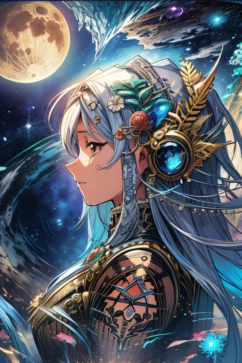 Moon and space　Fantasia　(​masterpiece、top-quality、top-quality、Official art、Beautifully Aesthetic:1.2)、(1girl in)、ighly detailed、...