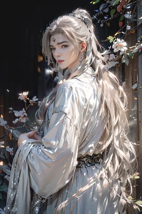 (extreamly delicate and beautiful:1.2), 8K, (tmasterpiece, best:1.0), , (LONG_silver_HAIR_MALE:1.5), Upper body body, a long_hai...