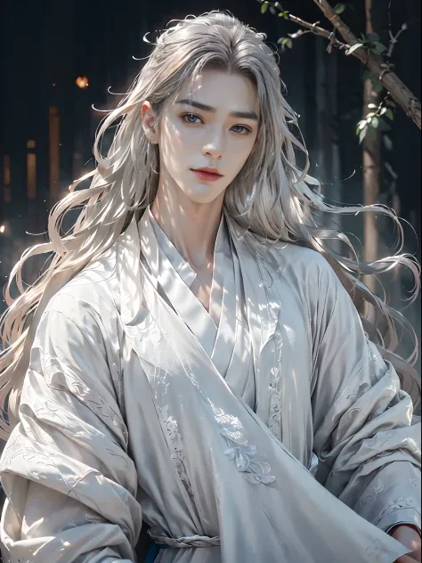 (extreamly delicate and beautiful:1.2), 8K, (tmasterpiece, best:1.0), , (LONG_silver_HAIR_MALE:1.5), Upper body body, a long_hai...