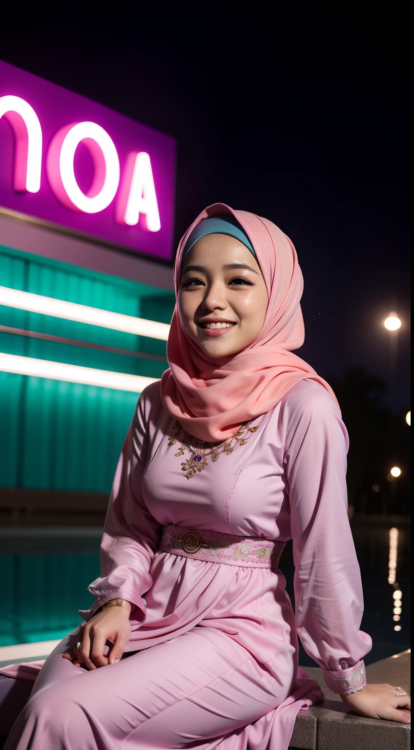 mira filzah seating and laughing, wearing baju kurung malaysia in ...