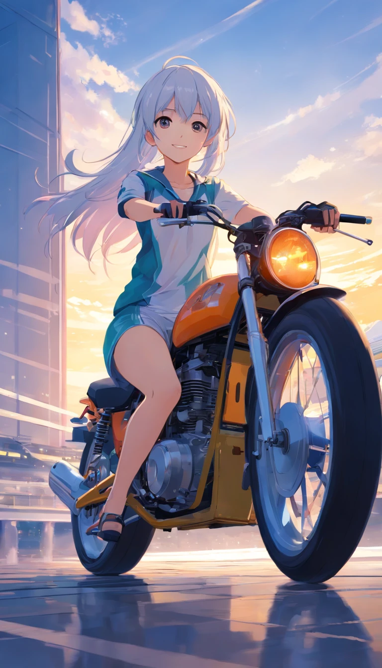 城市里骑摩托车的动漫女孩- SeaArt AI