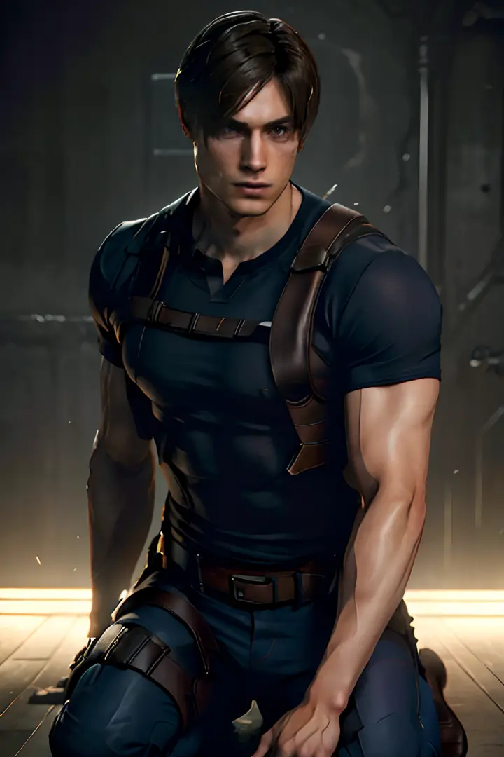 1 man, young man, 27 years old, Leon S. Kennedy from the movie "Resident Evil 4", Eudard Badaluta's face, solo,Dark brown hair, ...