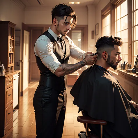 hombre confiado que visita al peluquero en la peluquería. peluquero  afeitando el cabello de su cliente con maquinilla en el salón. autocuidado,  belleza masculina. Barbero. 8076019 Foto de stock en Vecteezy