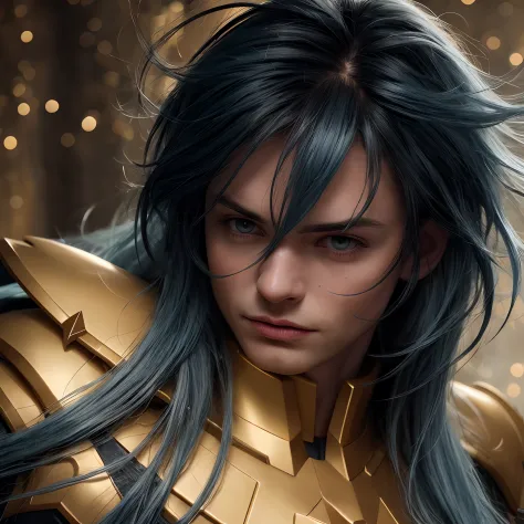 cinemactic, incrivelmente detalhado e ultrarrealista, camus of aquarrius saint seiya. close up. he's wearing pretty realistic go...