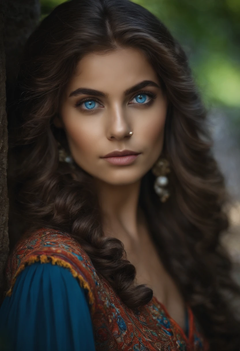 A woman with blue eyes and long hair posing for a picture - SeaArt AI