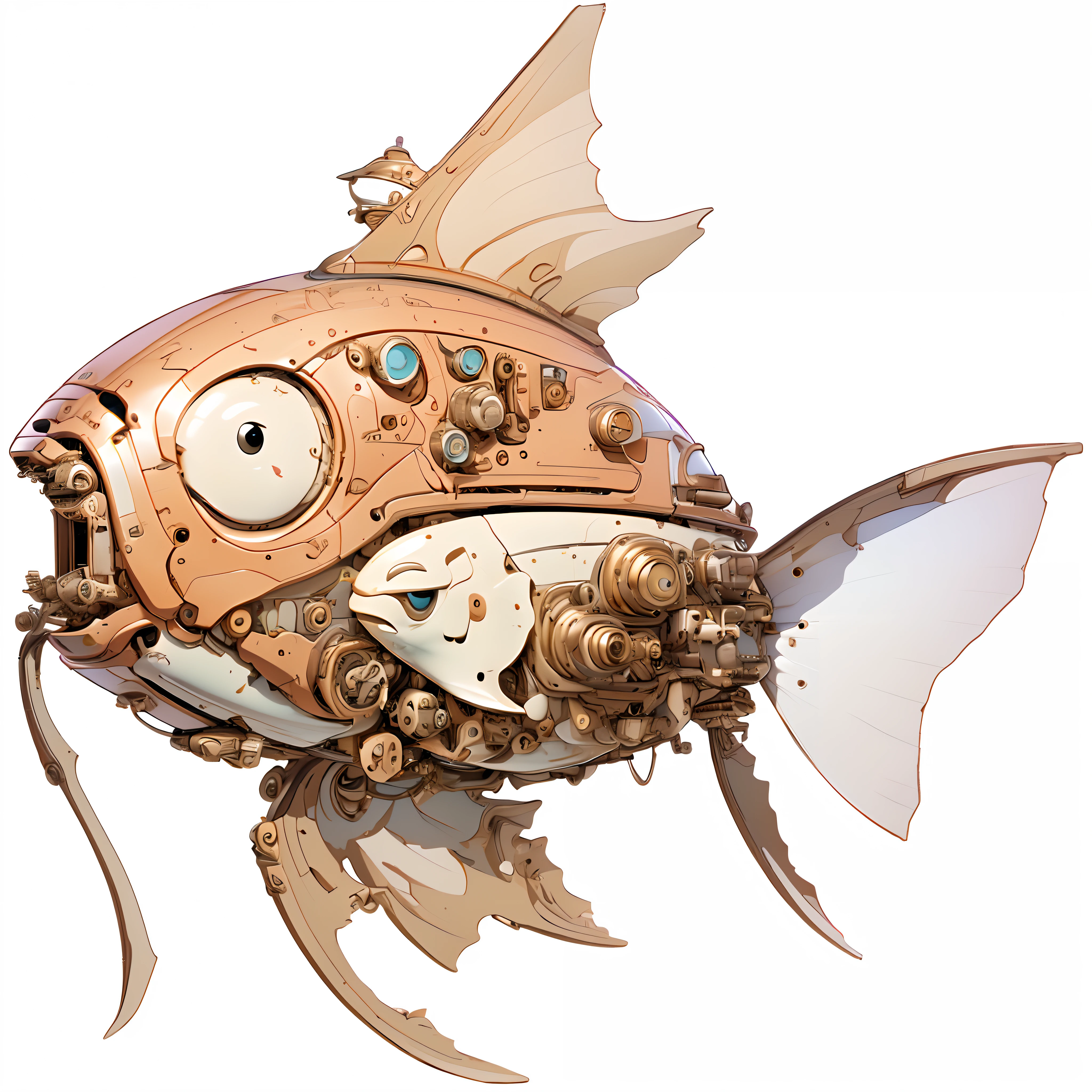 cartoon fish with a crown on its head and a toothbrush in its mouth, space ship gribble, by Jason Teraoka, seapunk mecha, inspired by Tim Biskup, angler fish, by Akihiko Yoshida, alphonse fly, brian kesinger, by Tim Biskup, akihiko yoshida”, steampunk illustration, wheatly from portal 2