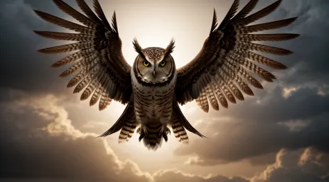 , master part, Ultra HD | |, Absurdo, best quality, A computer wallpaper with an owl mysteriously flying over clouds that suggest matrix-style code composition, sugerindo a ideia de conhecimento, Fotografia insanamente detalhada Super Detalhe, ccurate, bes...